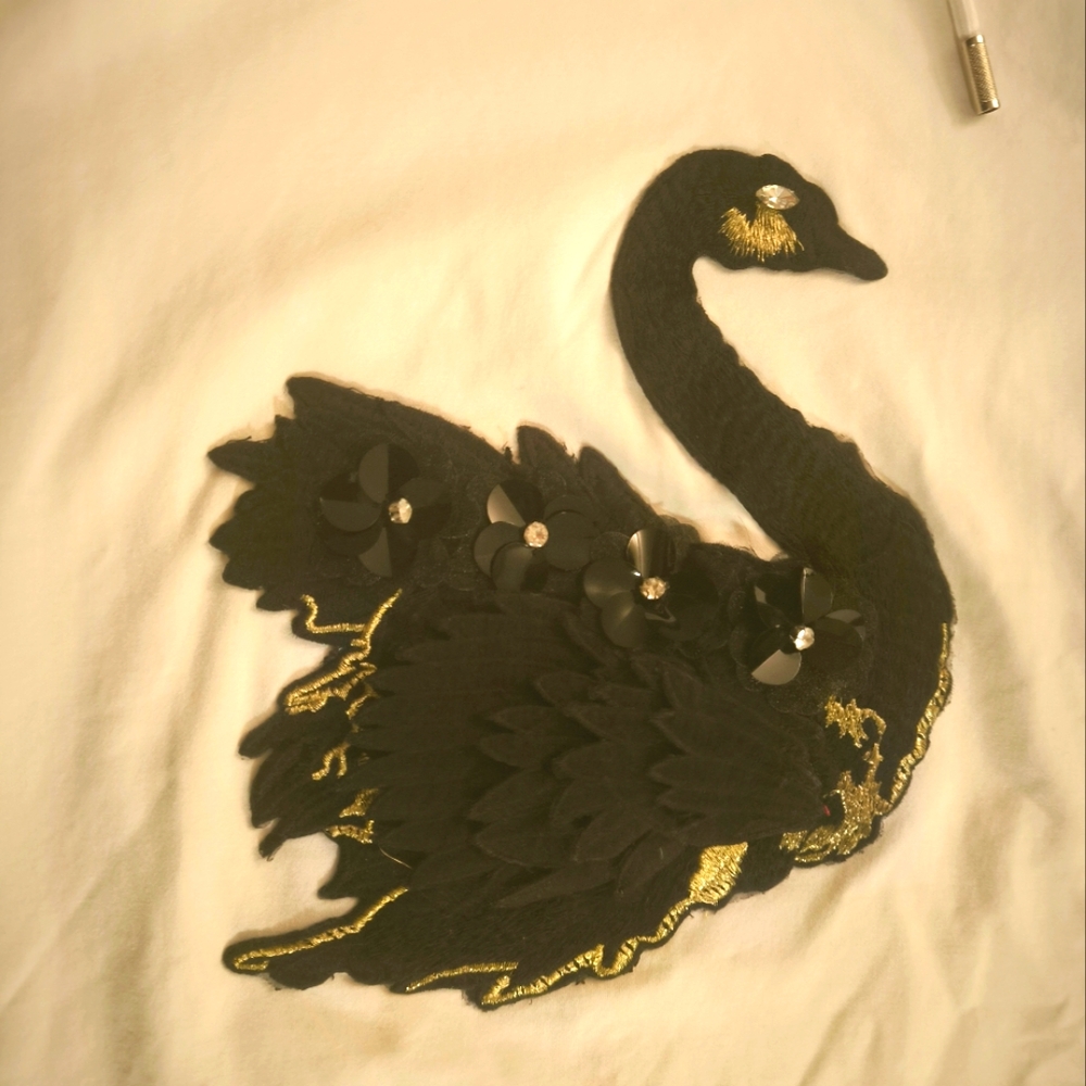 Sandro Black Swan Embroidered Hoodie Dress